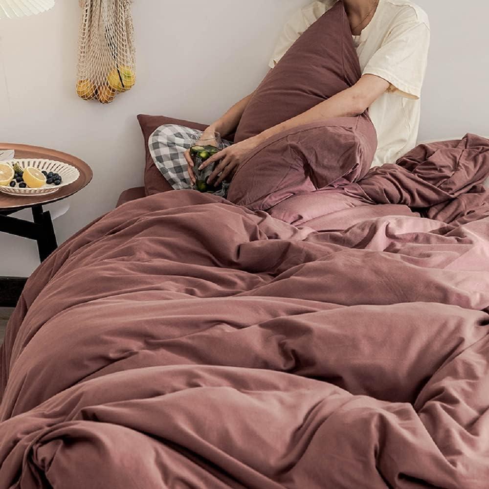 Le Vechtoo Duvet Cover Set, Queen, Brick Red, Jersey Knit Cotton, 100% Cotton, 3 Pieces, Modern Style, Bed Linen107