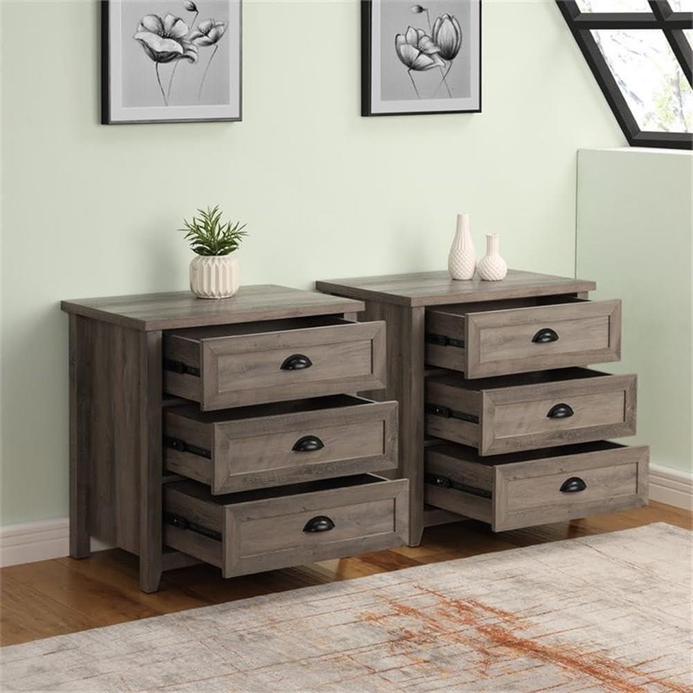 Set of 2 Fontella Transitional 3 Drawer Nightstands: Bedside Storage, Saracina Home