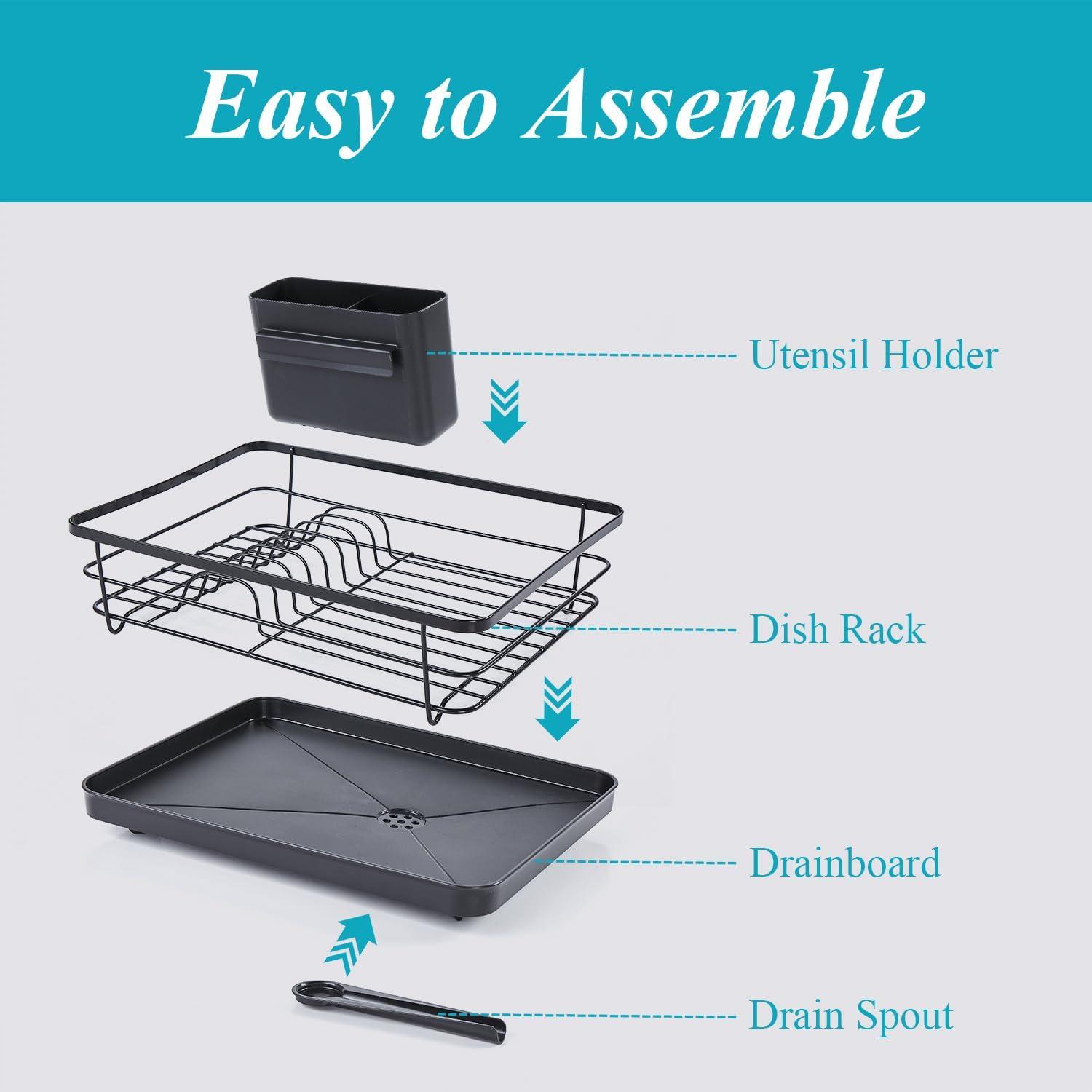 Black Stainless Steel Foldable Dish Drying Rack with Utensil Cup