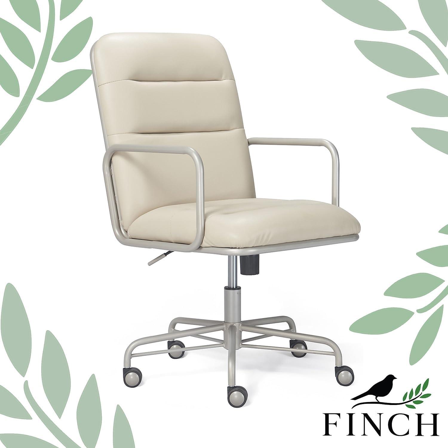 Ivory White Executive Leather Swivel Chair with Metal Frame