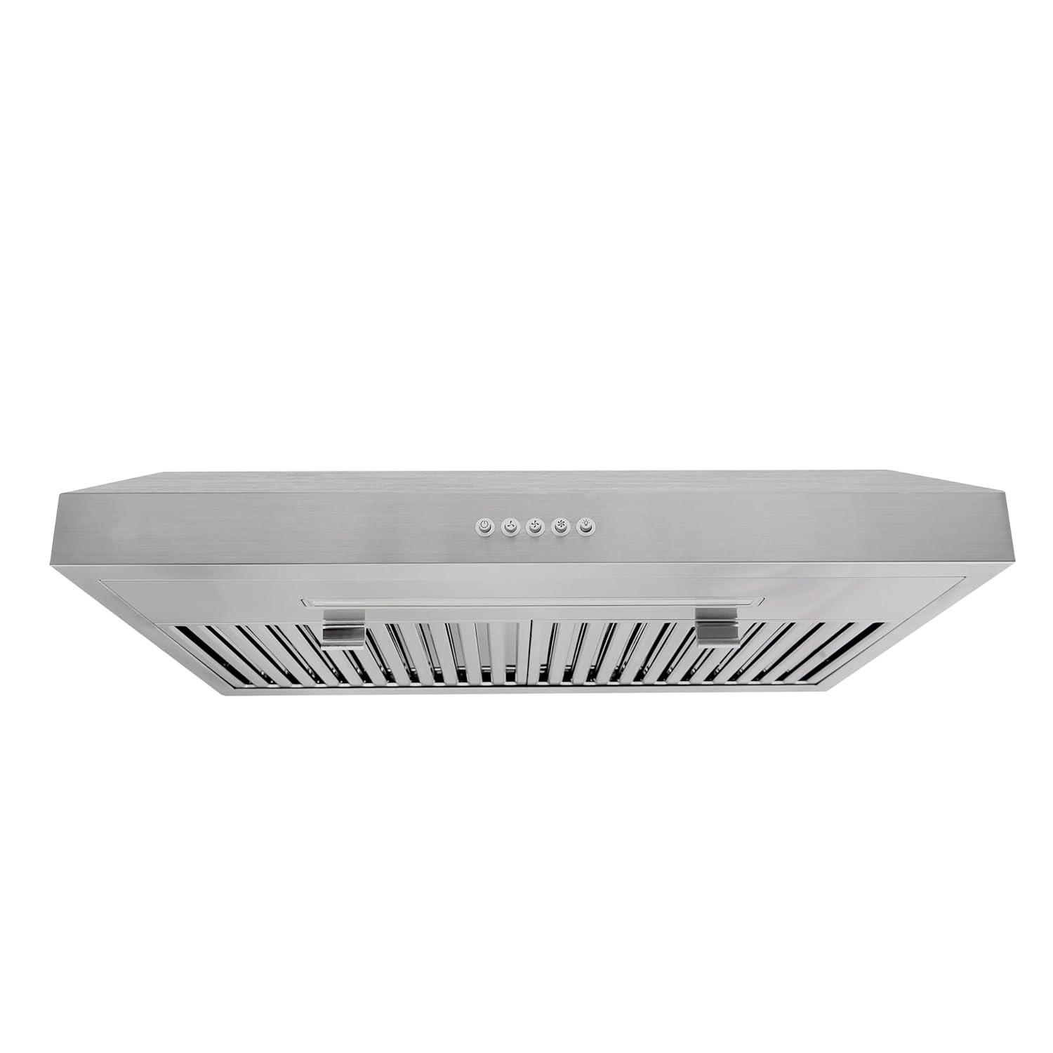 VESTA Chicago 750CFM Powerful 30'' Under Cabinet Range Hood With Seamless Stainless Steel Body, Single Motor, 3 Speeds Mechanical Button Control, Round 6" Top Vent, Baffle Filters, and LED Light