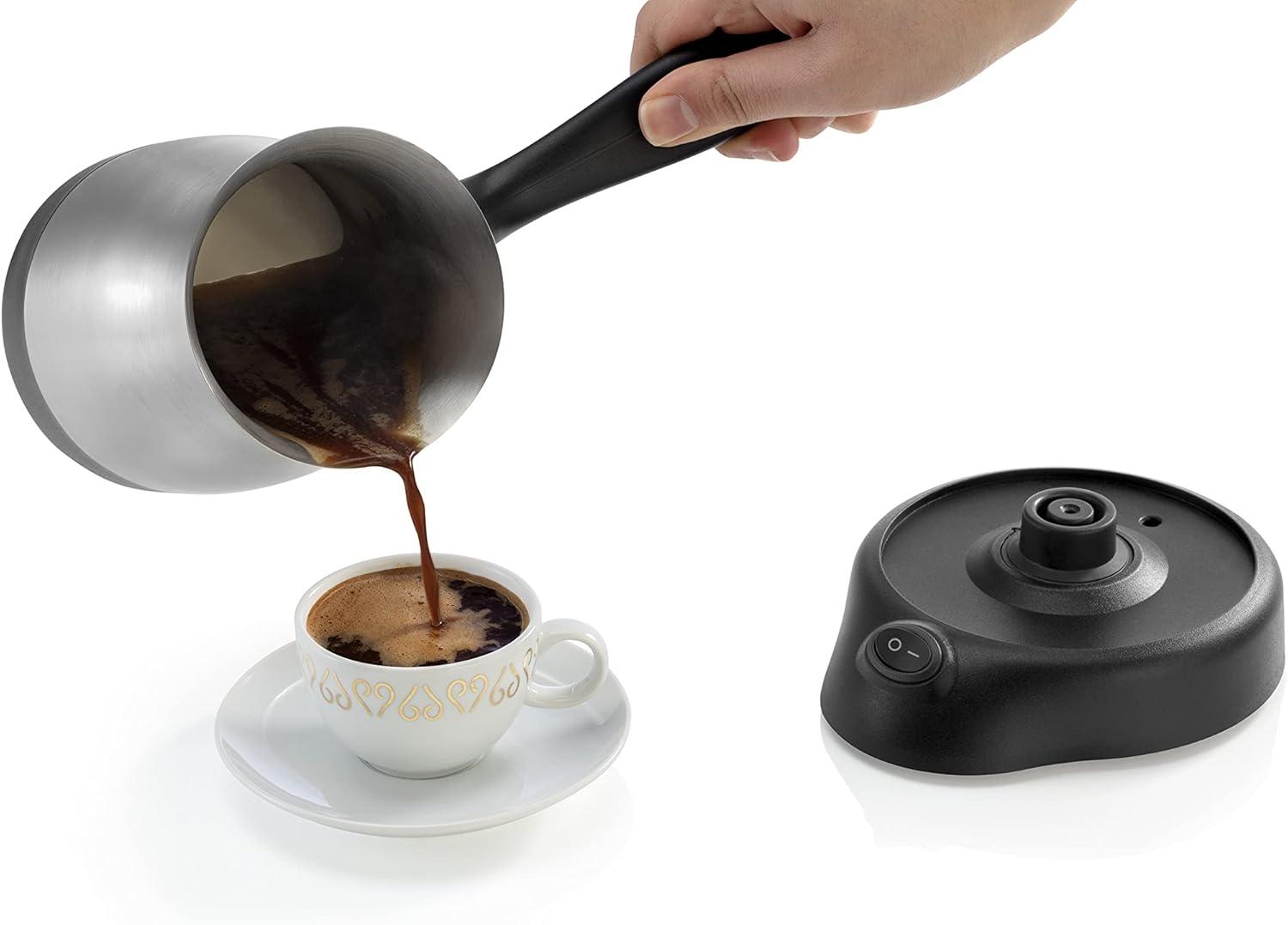 Cezve Electric Turkish Coffee Maker, Stainless Steel, Boil-dry Protection, Lid For Extra Protection, Cordless Use, 1 To 4 Cups, 120v, 3-pin Us-plug, 800w