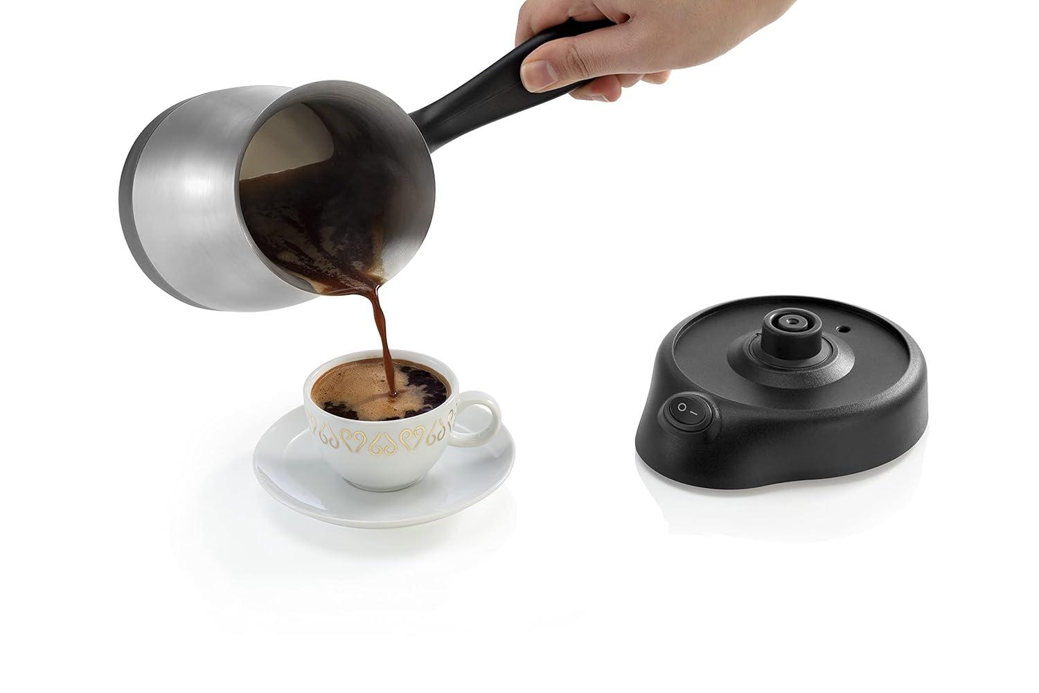 Cezve Electric Turkish Coffee Maker, Stainless Steel, Boil-dry Protection, Lid For Extra Protection, Cordless Use, 1 To 4 Cups, 120v, 3-pin Us-plug, 800w