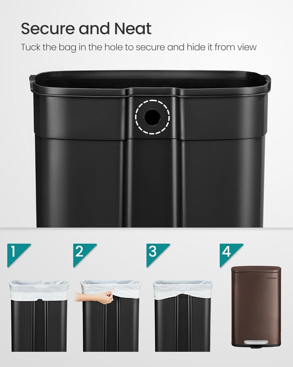 Songmics Stainless Steel Step On Fingerprint-resistant Trash Can with Back Handle