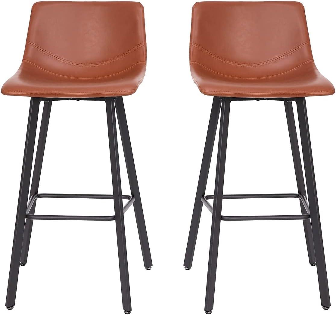 Flash Furniture Set of 2 Commercial Indoor Armless Iron Barstools - Cognac LeatherSoft