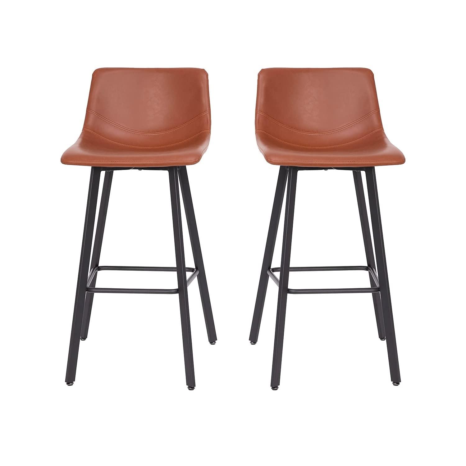 Flash Furniture Set of 2 Commercial Indoor Armless Iron Barstools - Cognac LeatherSoft