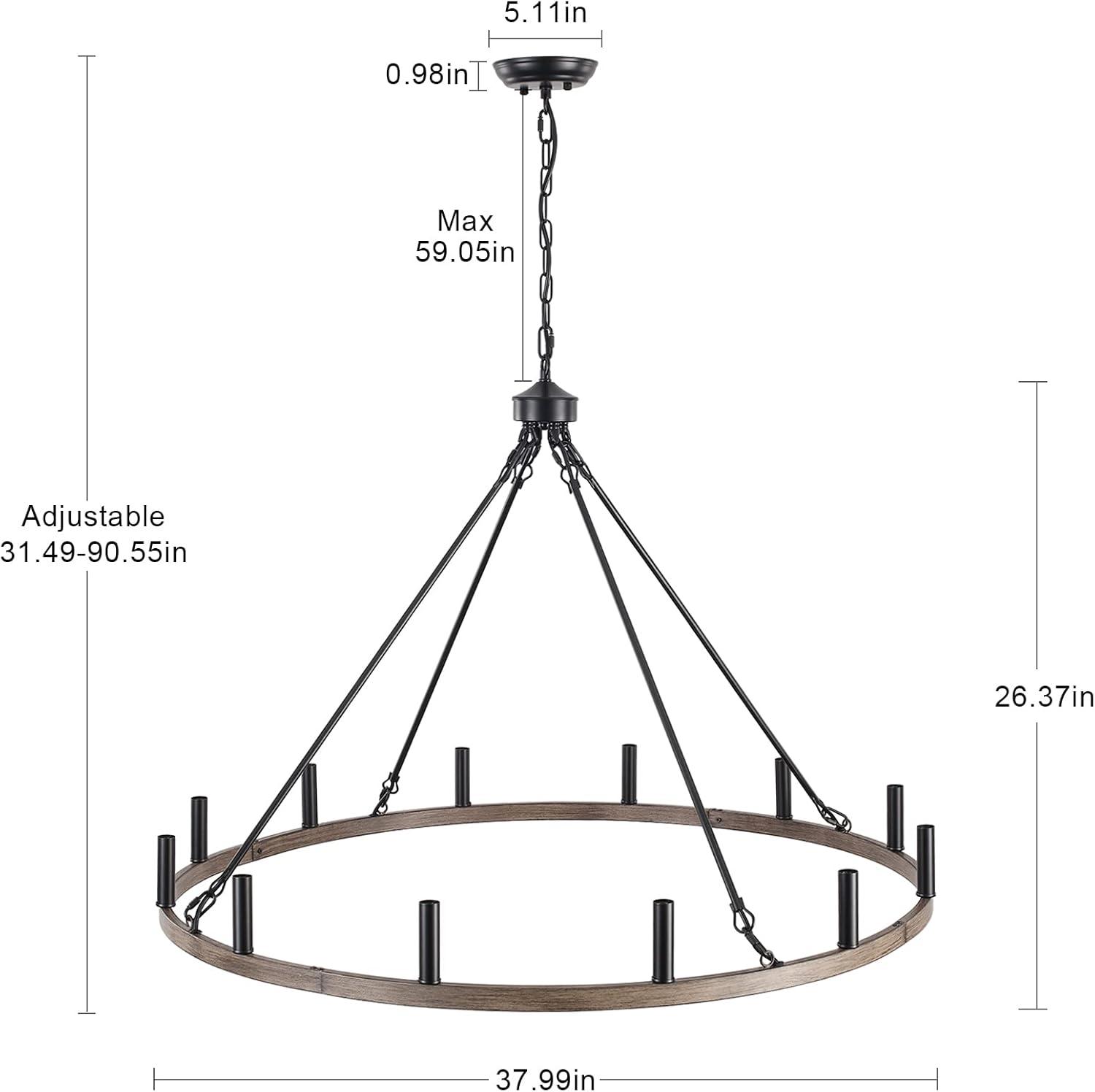 Moomal 12 - Light 38" Candle Style Dimmable Wagon Wheel Chandelier