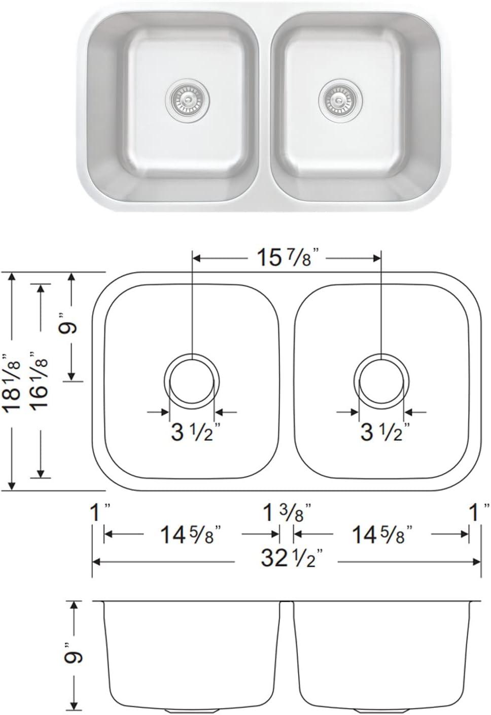 Craftsmen 32.5'' Double Bowl Brushed Stainless Steel Kitchen Sink