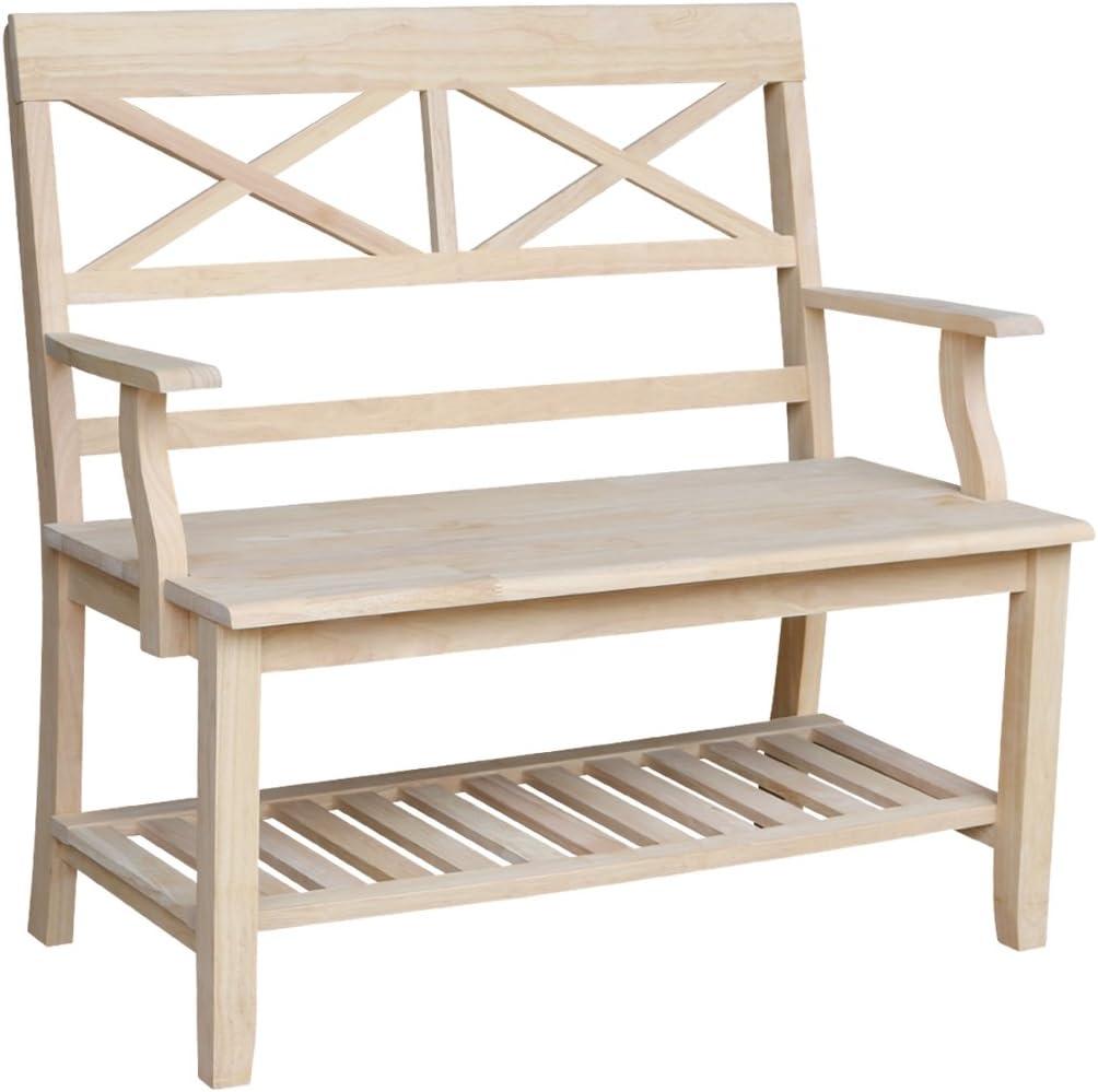 Double X-Back Bench with Arms and a Shelf - International Concepts