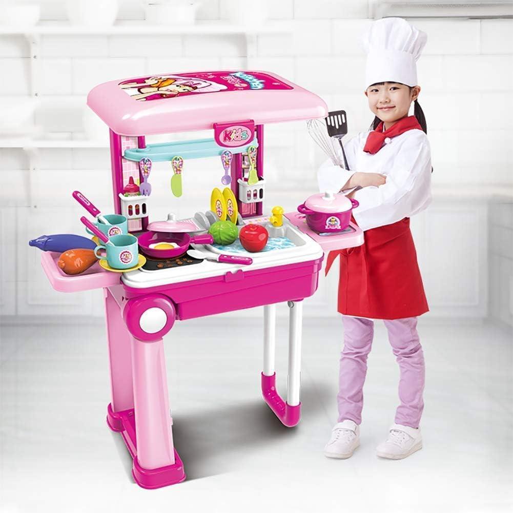 RUVINCE Pink Kids Kitchen Playset - Toddler Kitchen Set w/ Travel Suitcase