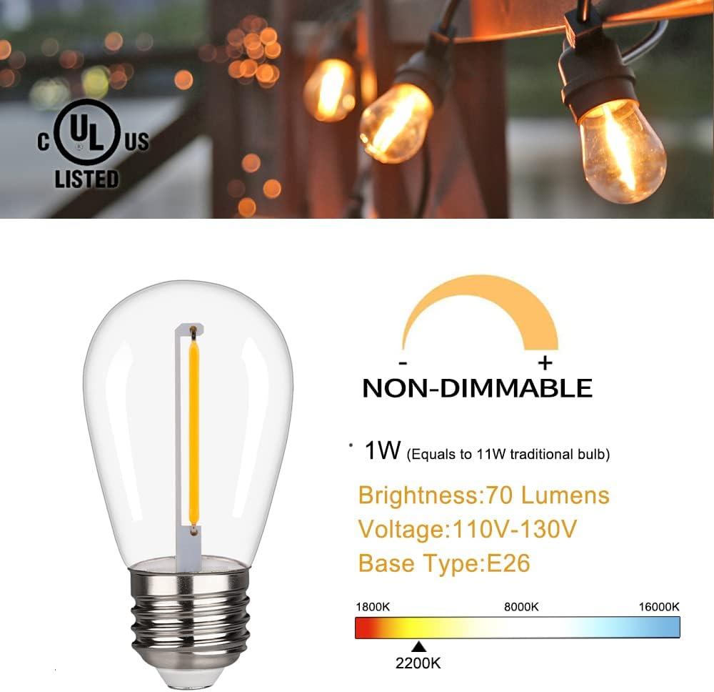 Svater Replacement Bulbs for Outdoor String Lights, 15 Pack S14 LED Bulbs for Patio, E26 Base 1W Bulb Equal to 11W Incandescent, Dimmable,Shatterproof 2700K Warm White