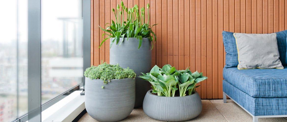 Gray Ridged Textured Ficonstone Indoor/Outdoor Pot Planter