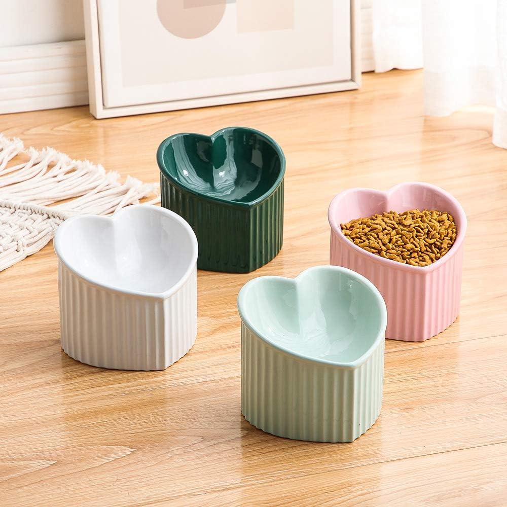 Ceramic Raised Cat Bowls, Tilted Elevated Food or Water Bowls, Stress Free, Backflow Prevention - white