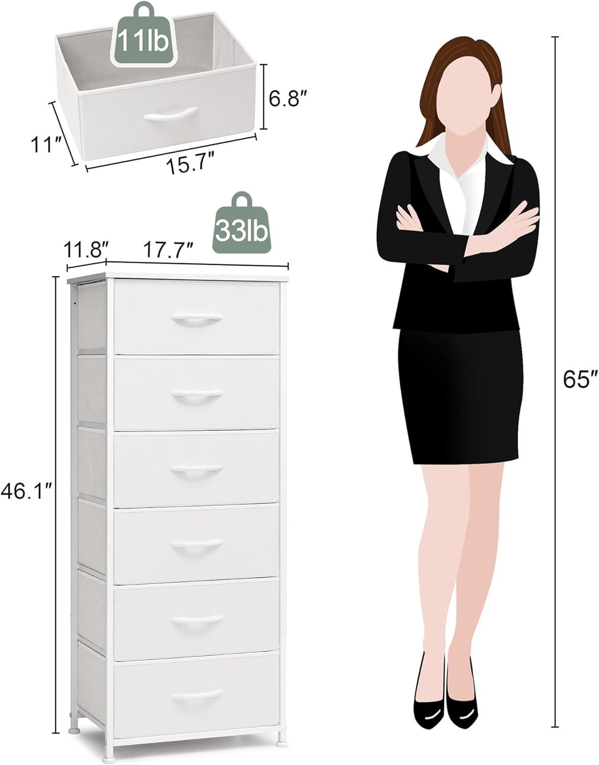 Crestlive Products 6 Drawers Vertical Dresser for Bedroom Storage Tower with Wood Top White