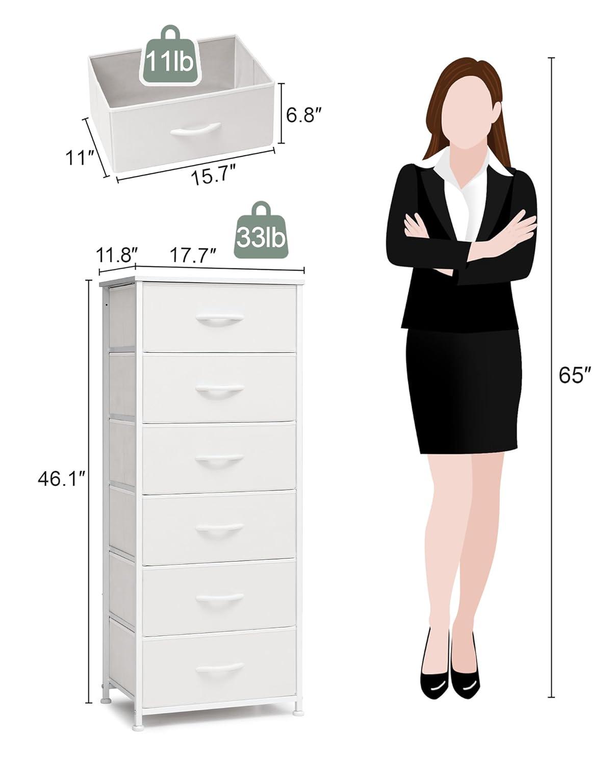 Crestlive Products 6 Drawers Vertical Dresser for Bedroom Storage Tower with Wood Top White