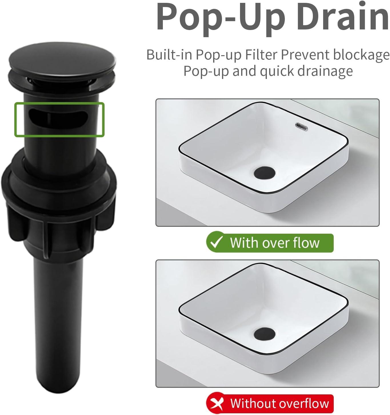 Matt Black Bathroom Sink Faucet 4 inch Bathroom Faucets for Sink 2-Handle Faucet with Pop-up Drain Vanity Faucet Modern