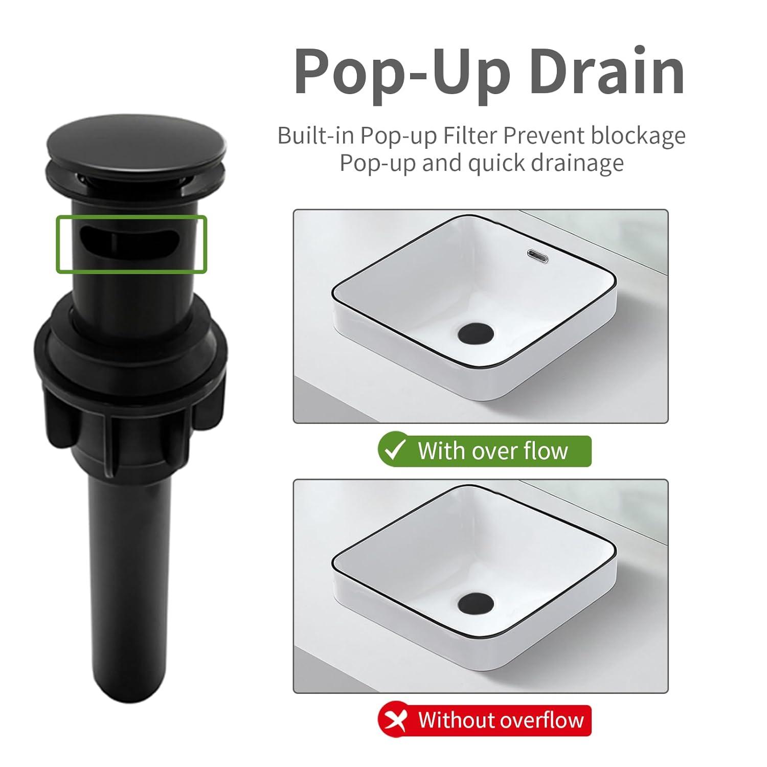 Matt Black Bathroom Sink Faucet 4 inch Bathroom Faucets for Sink 2-Handle Faucet with Pop-up Drain Vanity Faucet Modern
