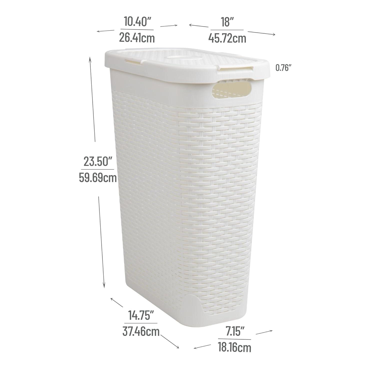 Mind Reader Mind Reader 40L Slim Laundry Hamper, Clothes Basket, Lid, Wicker Design, Plastic