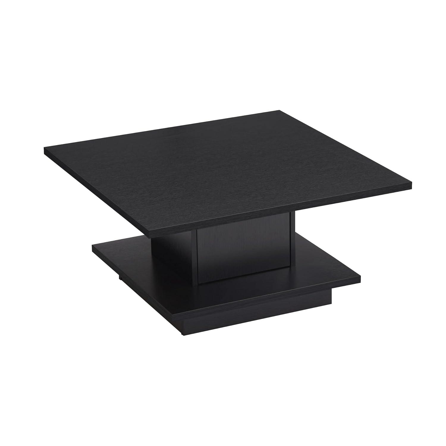 24/7 Shop at Home Lukas 31 inch Square Coffee Table with Hidden Storage and Base Shelf, Contemporary Furniture for Living Room, Home Office, Apartment, Small Space, Black