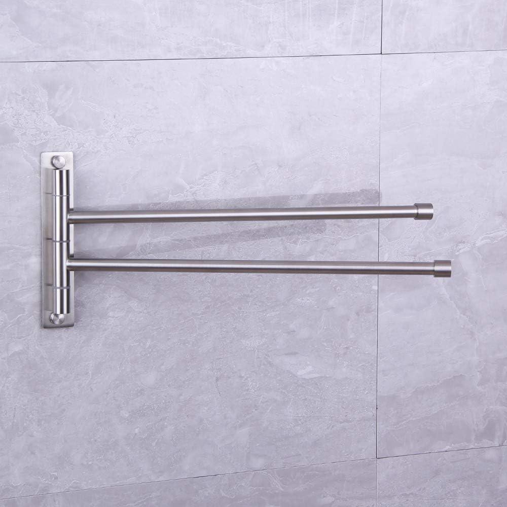 Stainless Steel Swing Out Towel Bar 2-Bar Folding Arm Swivel Hanger Bathroom Storage Organizer Rustproof Wall Mount Brushed Finish