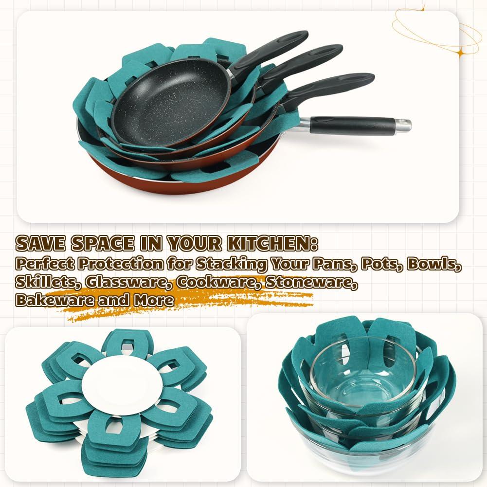 12Pcs Pot and Pan Protectors, Felt Pan Protector Pads, Cyan Pot Separators Protectors for Stacking and Protecting Your Cookware