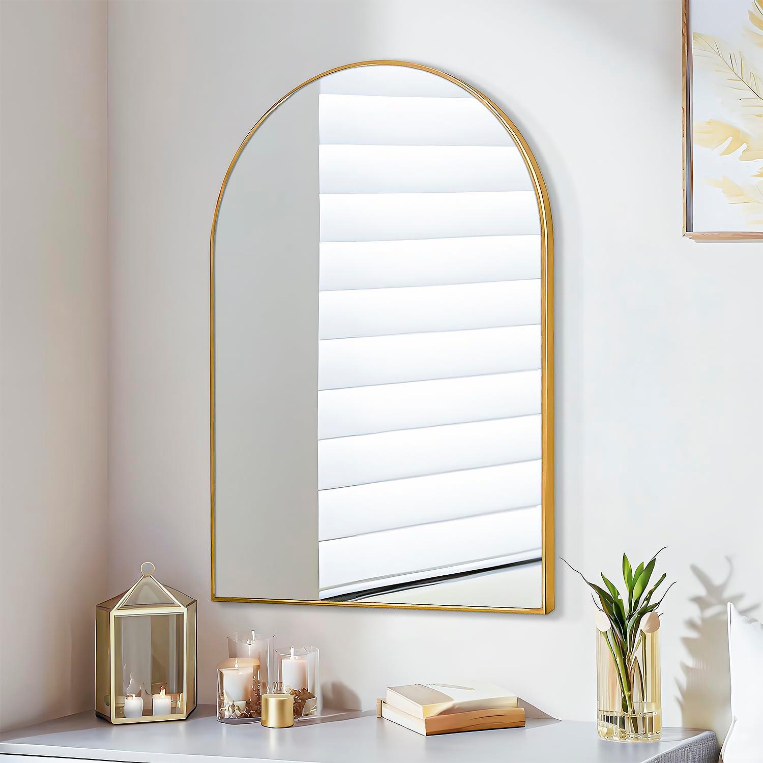 Luxhomez 36" x 24" Arch Wall Mirror for Vanity/ Bathroom, Metal Bathroom Mirror with Waterproof Aluminum Alloy Frame, Gold