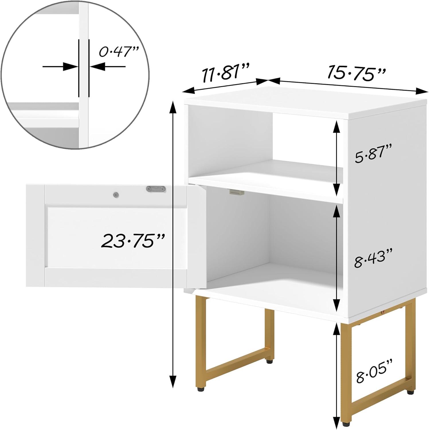 White and Gold Modern Rattan Nightstand with Drawer