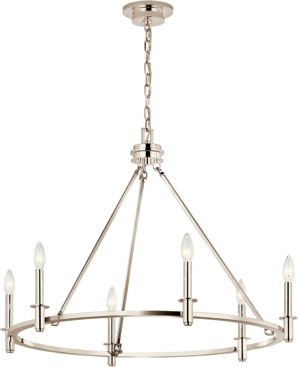 Polished Nickel 6-Light Candle Ring Chandelier