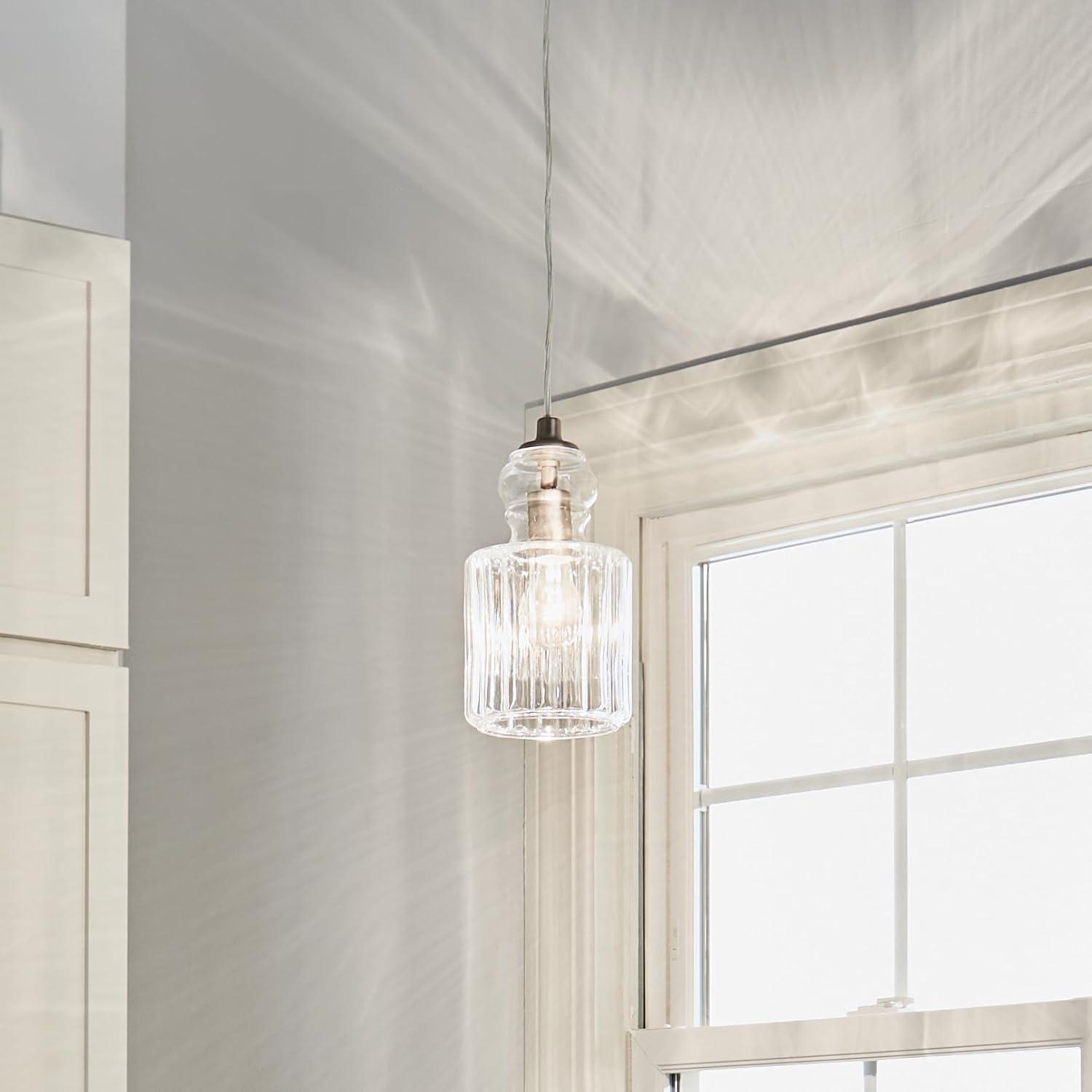 Riviera 10.75" 1 Light Pendant with Clear Ribbed Glass in Brushed Nickel