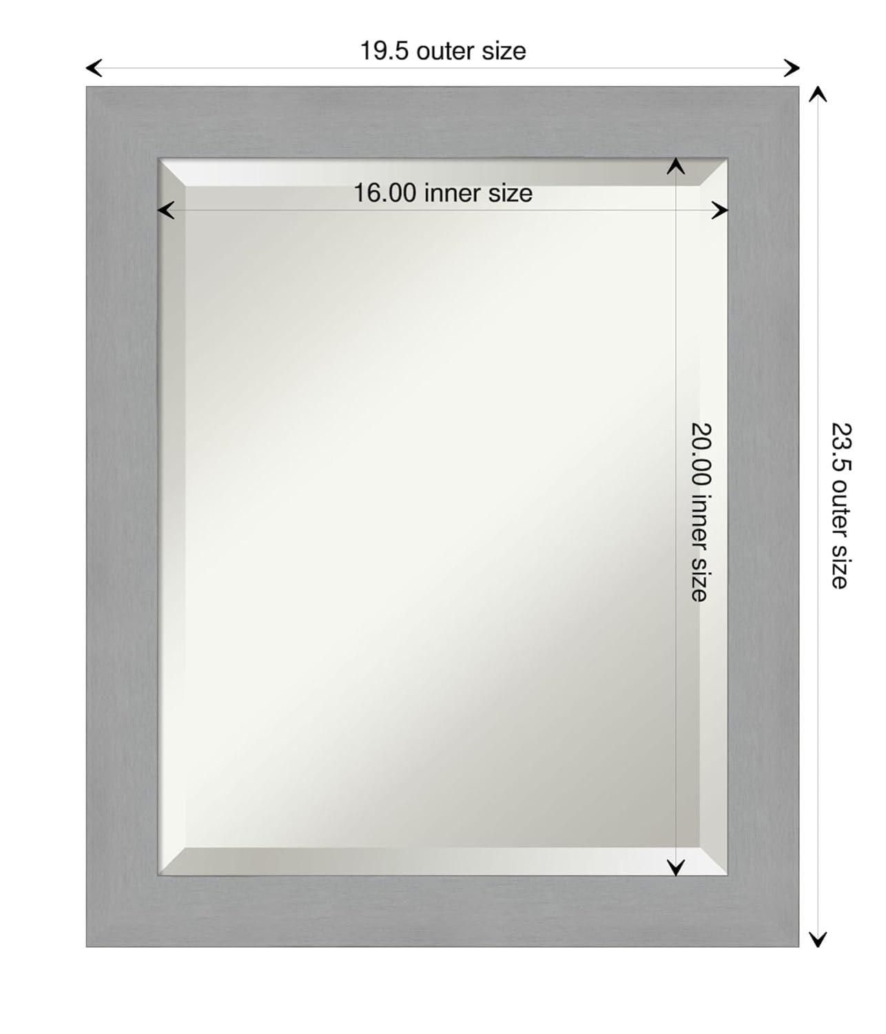 20" x 24" Brushed Nickel Framed Bathroom Vanity Wall Mirror - Amanti Art: Modern Rectangle, No Assembly Required