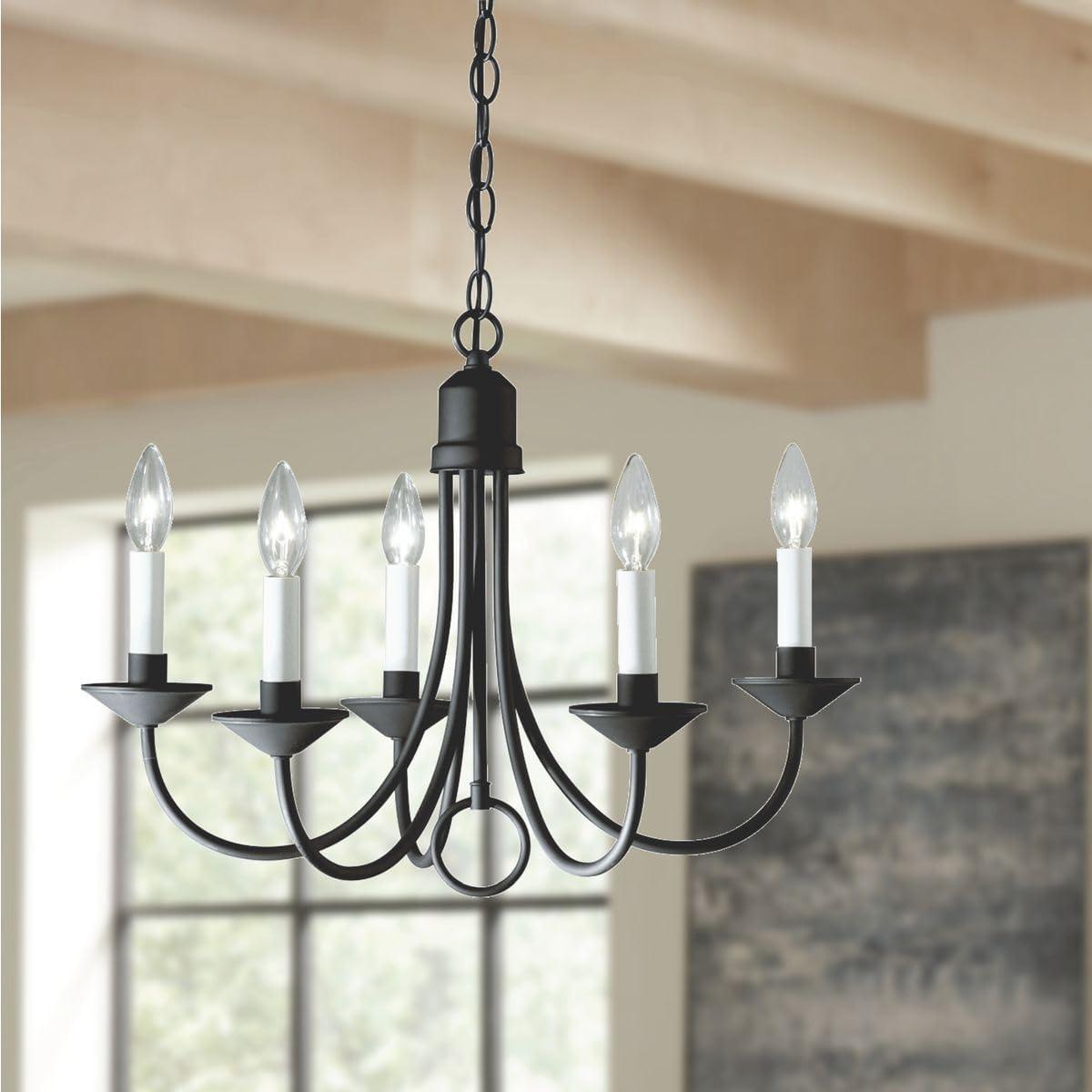 Trinity Textured Black 5-Light Chandelier with White Candle Covers