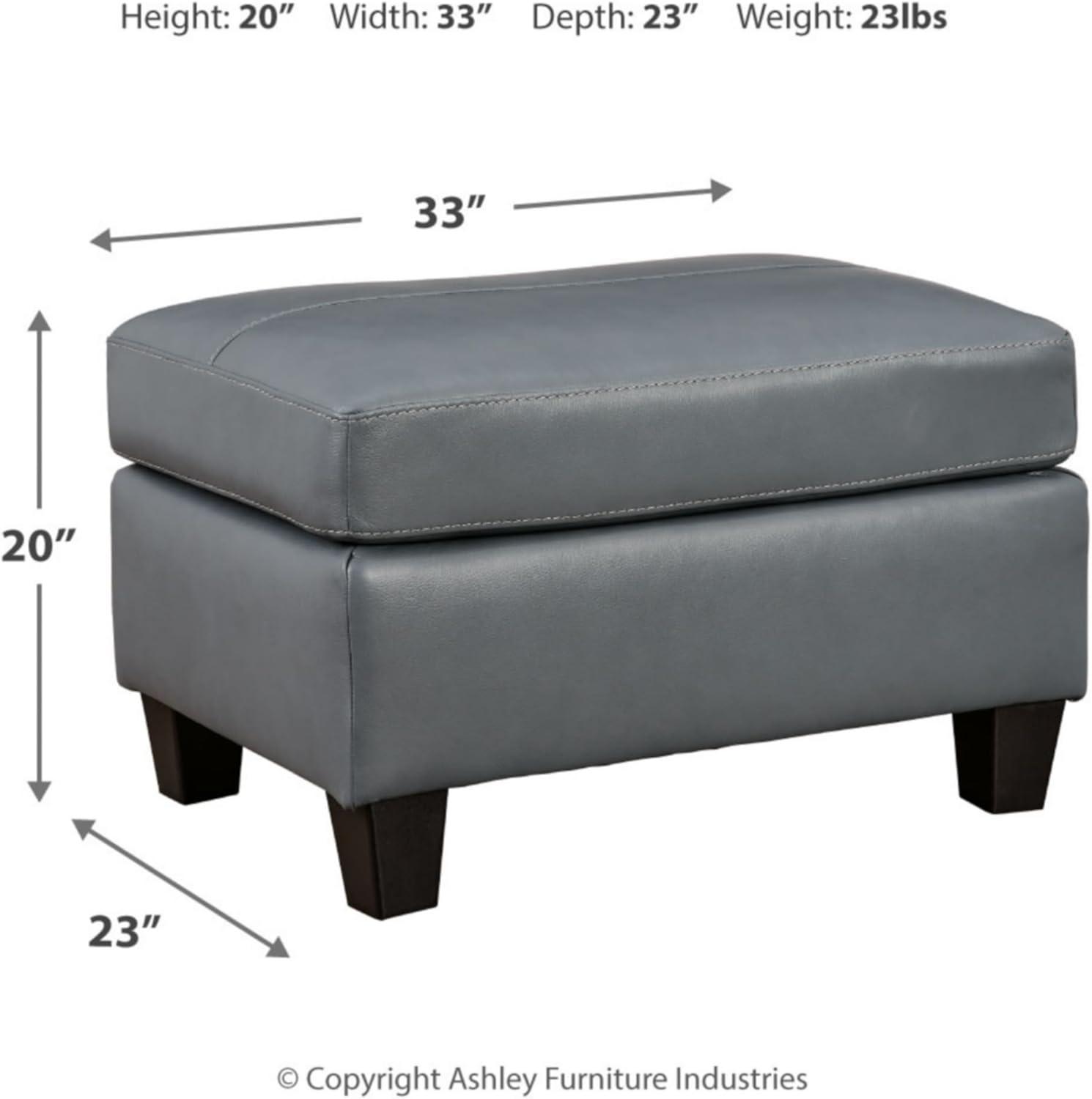 Gray Leather Contemporary Ottoman with Tapered Feet