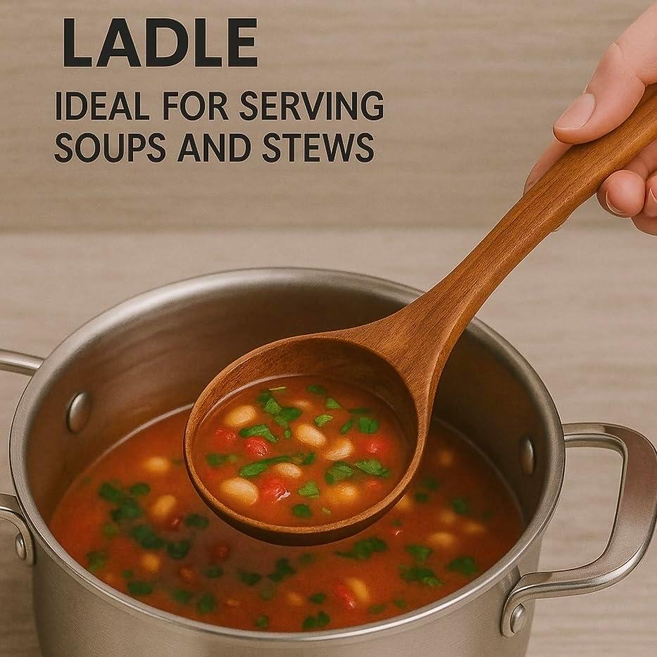 Zulay 9-Piece Teak Wooden Utensils For Cooking, Smooth Finish Kitchen Utensils Set with Gift Box