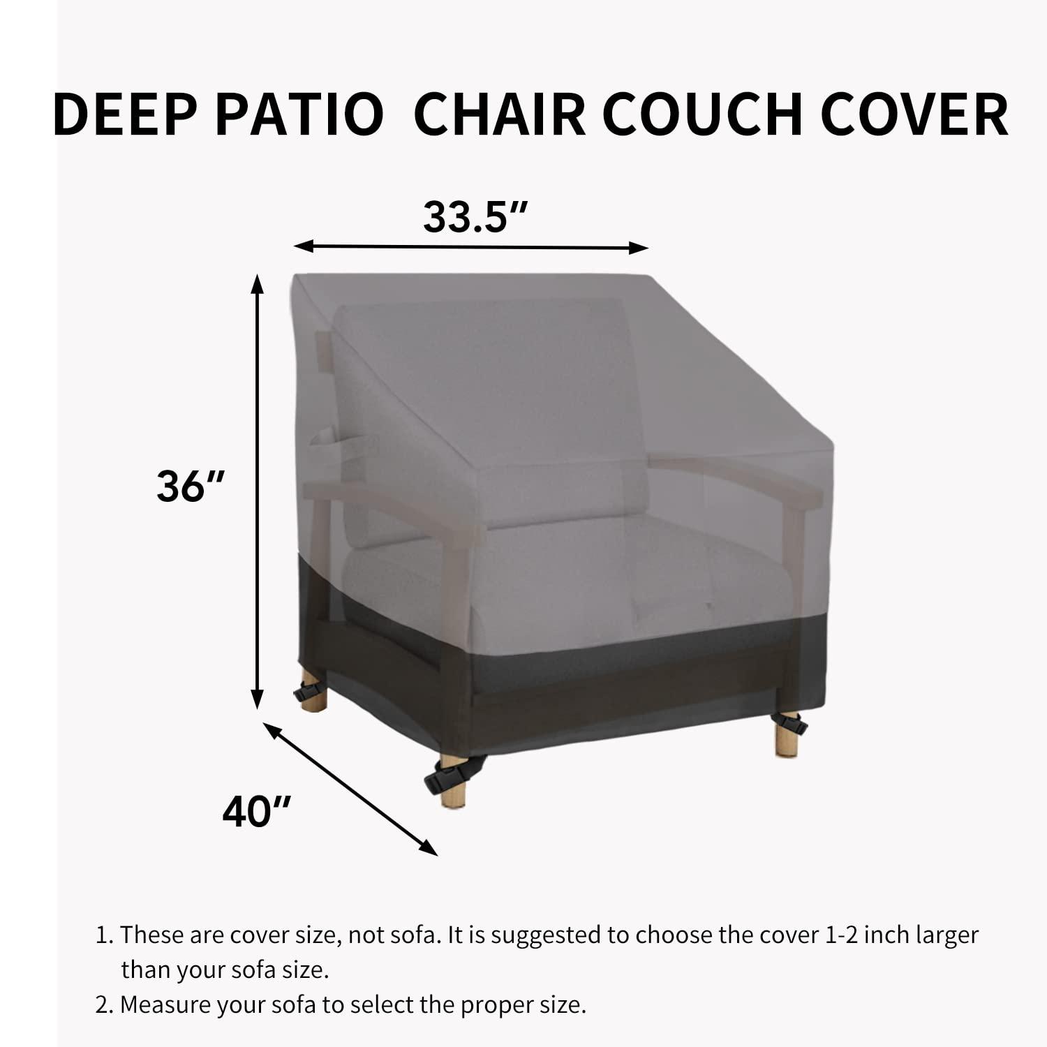 Easy-Going Outdoor Chair Cover Waterproof, Heavy Duty Patio Chair Cover, Windproof Outdoor Furniture Cover with Air Vent (1 Pack-33.5Wx40Dx36H inch, Gray/Black)