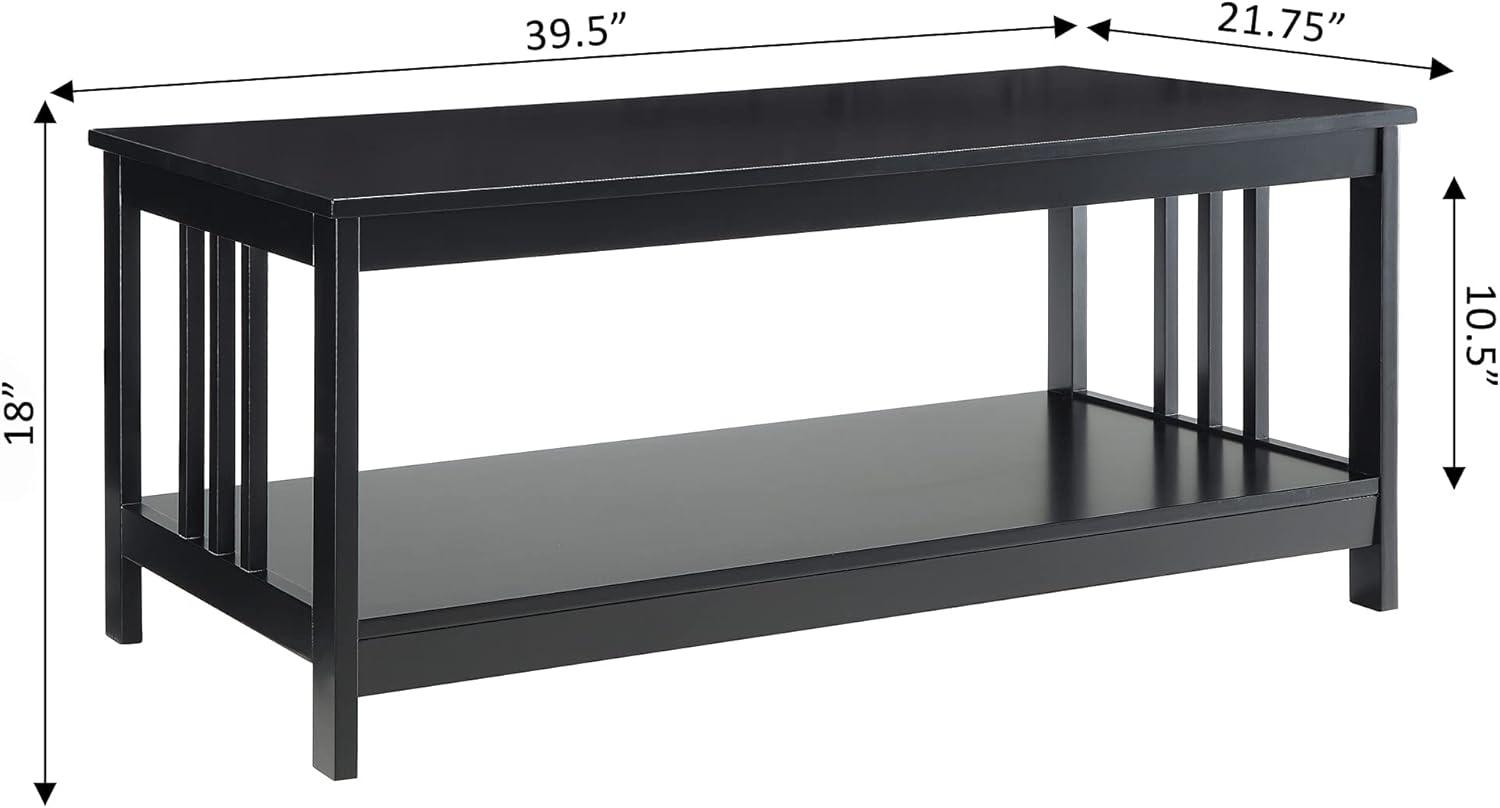 Classic Mission-Style Black Wood Coffee Table with Shelf