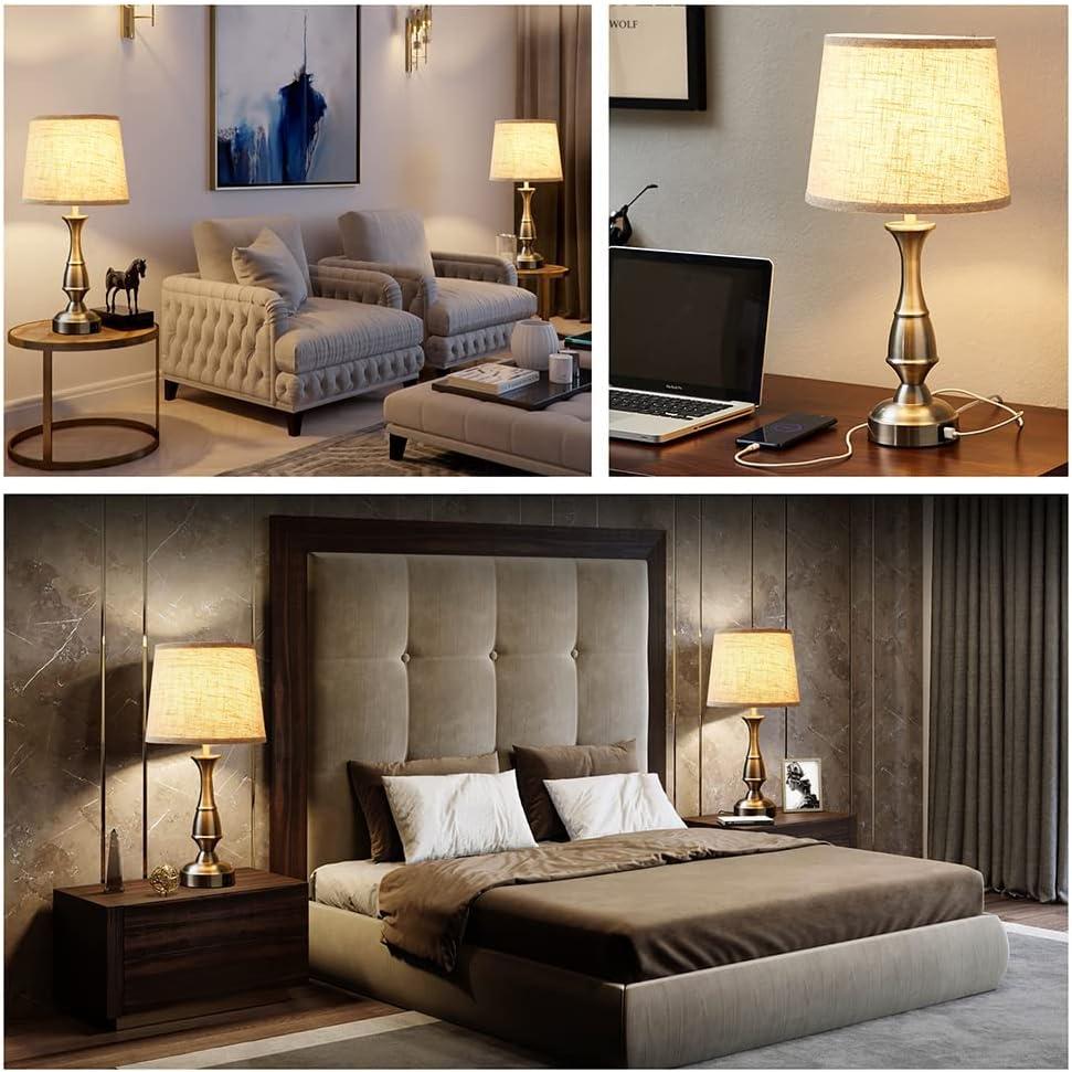 GyroVu Vintage Bedside Lamp Set of 2,Farmhouse Table Lamp Touch Control 3-Way Dimmable End Table Lamp with 2 USB Port, Desk Lamp Modern Nightstand Lamp for Living Room Bedroom Hotel Office