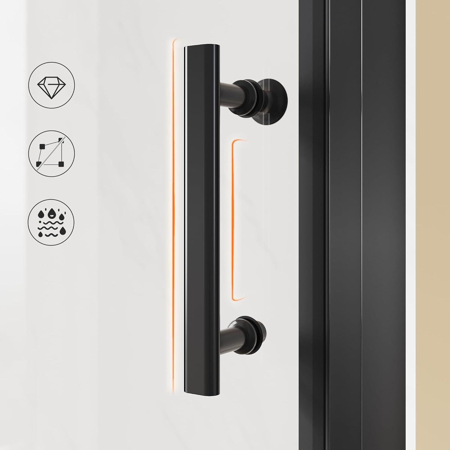 Sunny Shower Bifold Pivot Swing Frameless Shower Door in Black 34 in.W x 72 in.H