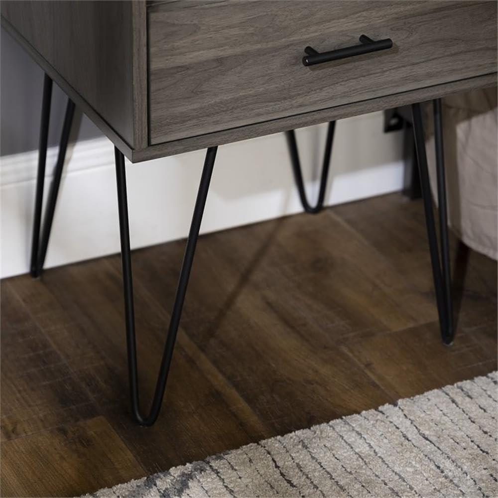 Croft Mid-Century Modern Metal Hairpin Leg 1-Drawer End Table Set in Slate Gray