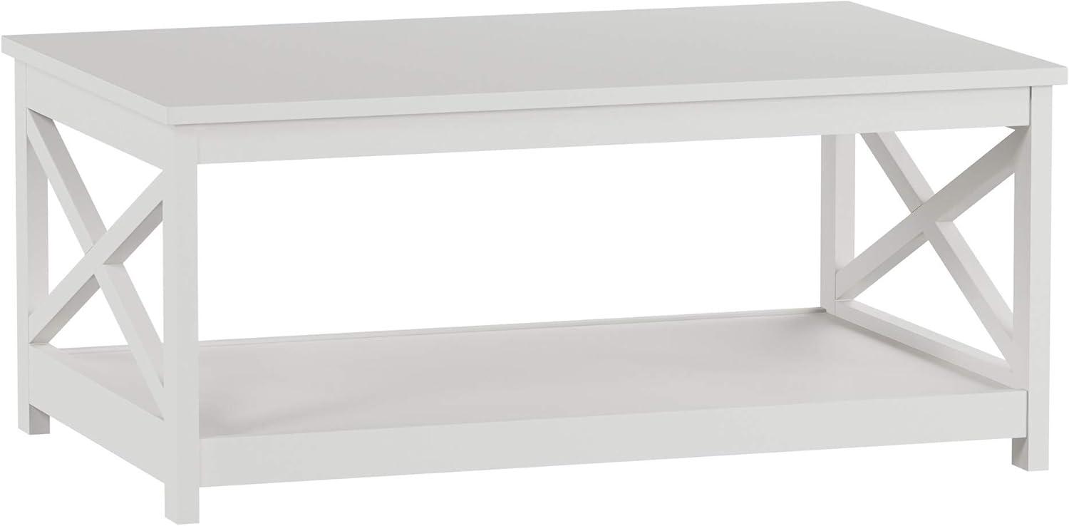 White MDF Rectangular 2-Tier Coffee Table with X-Leg Design