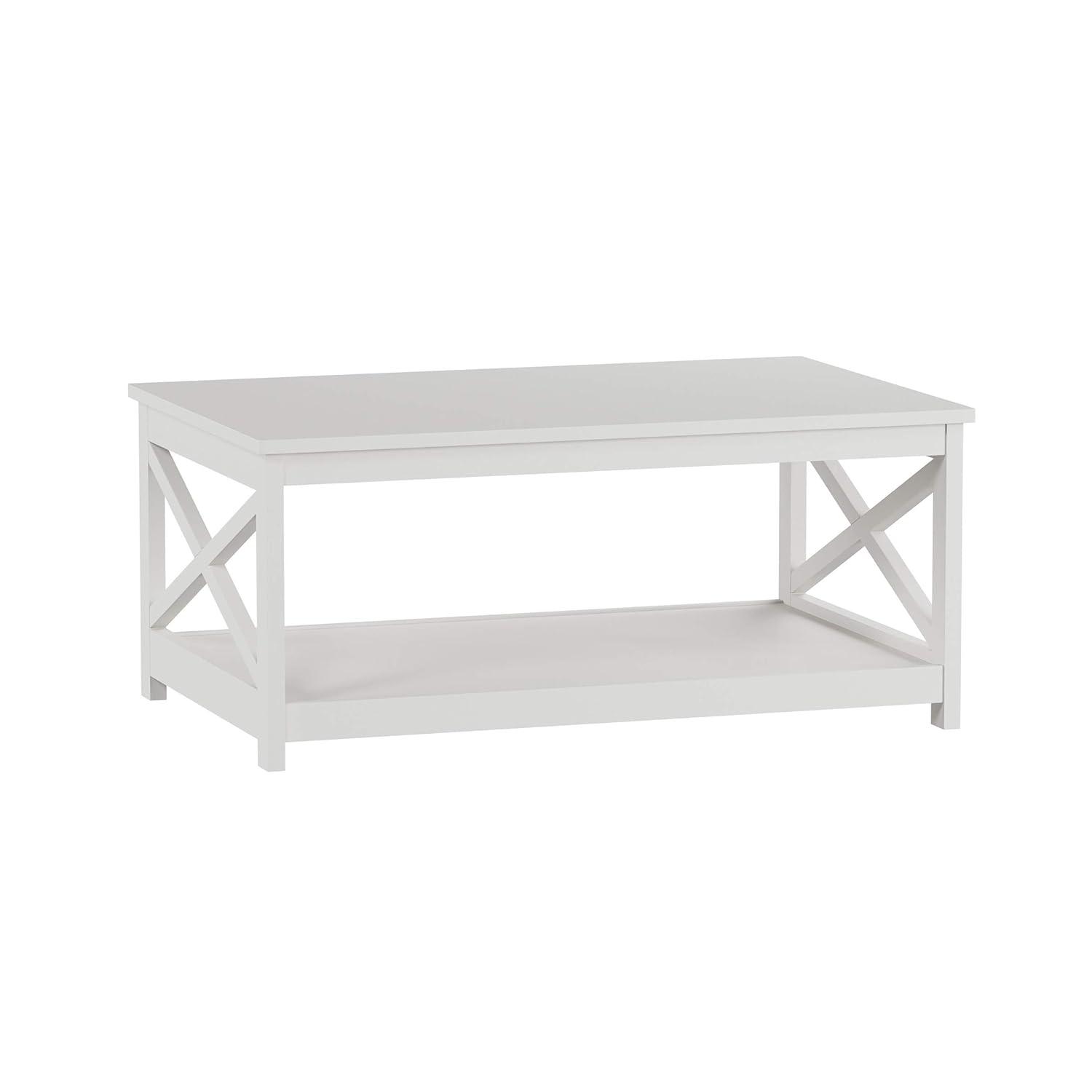White MDF Rectangular 2-Tier Coffee Table with X-Leg Design
