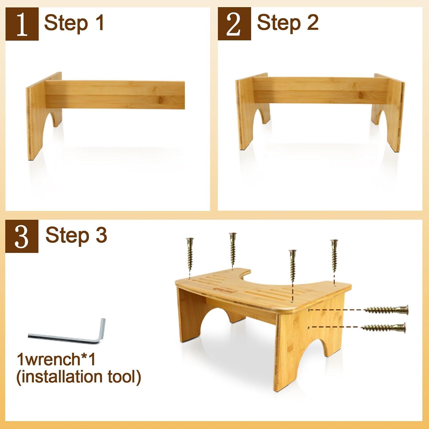 Bamboo Toilet Stool for Adults, 6.5" Toilet Stool Squat Adult Kids, Portable Simple Curve Squat Toilet Potty Stool, Non-Slip Poop Stool for Bathroom, Improve Squatting Posture and Comfort (Wood)