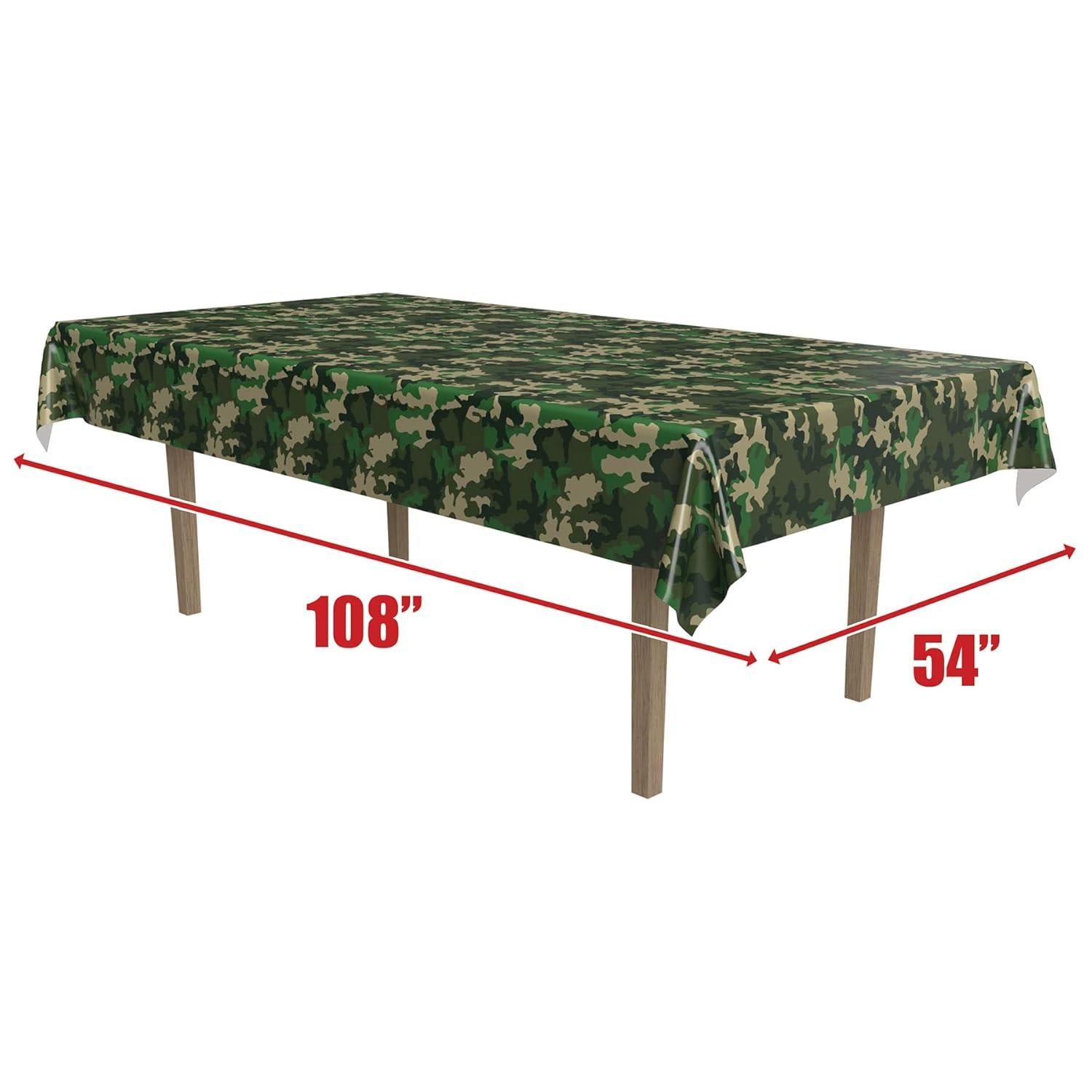 Camouflage Green and Beige Rectangular Plastic Table Cover