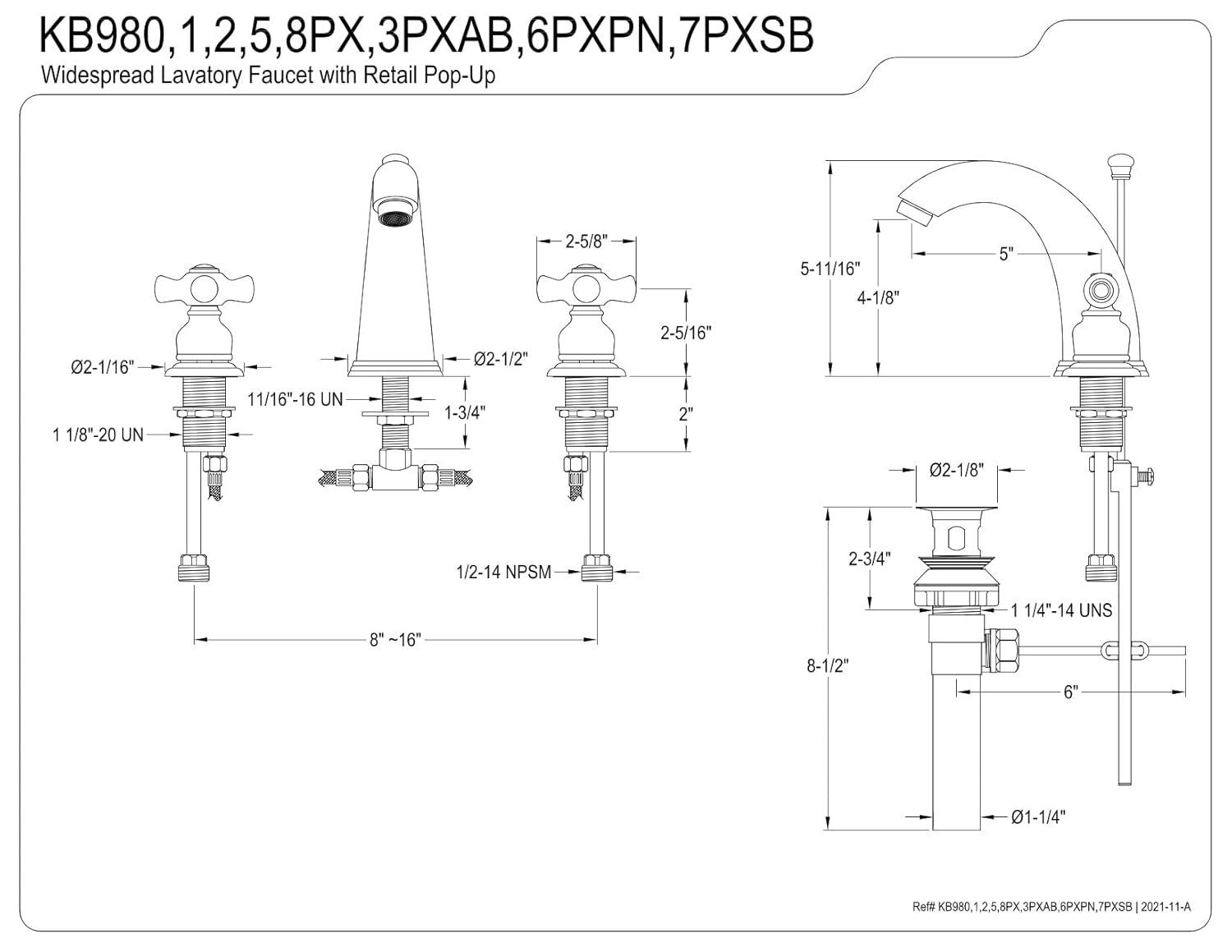 Kingston Brass Victorian Two-Handle 3-Hole Deck Mount Widespread Bathroom Faucet with Retail Pop-Up Drain