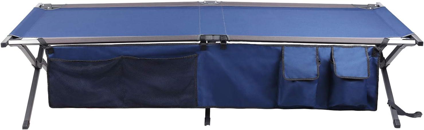 Blue Steel Folding Portable Camping Cot with Storage Organizer