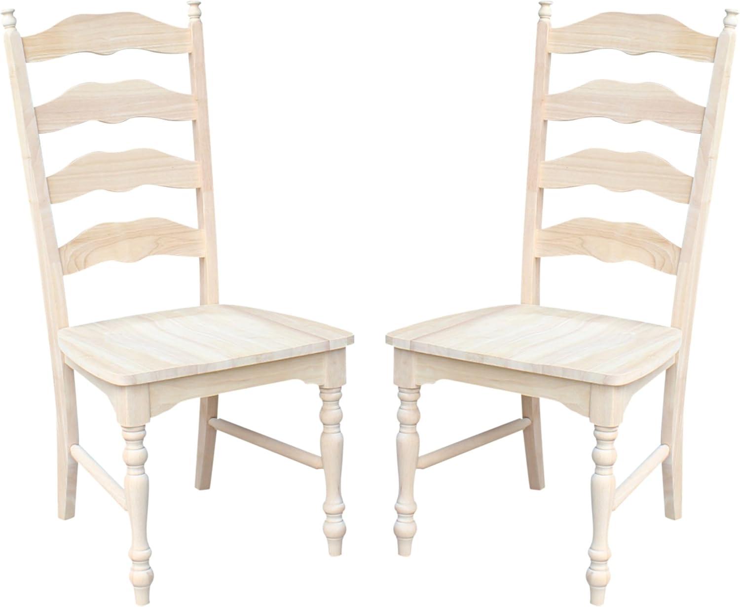 International Concepts Set of 2 Maine Ladderback Chair Unfinished : Hardwood Frame, Armless Design, 225 lb Capacity