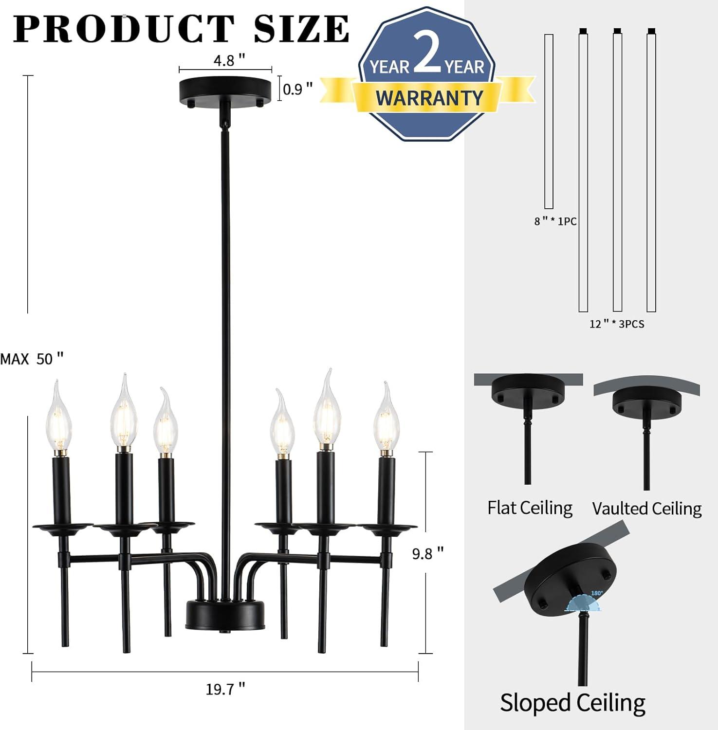 Black Metal 6-Light Candle Style Chandelier