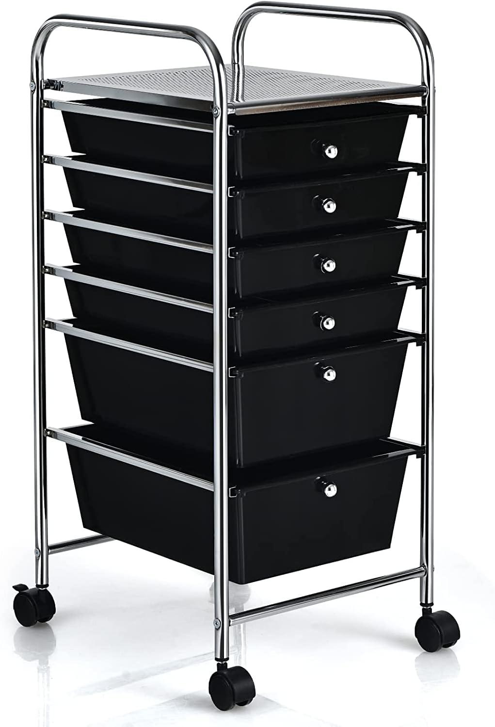 Kadyn Filing Storage Organizer,File Storage Organizer,File Cabinet,6 Drawers Rolling Storage Cart Organizer-Mixed Black