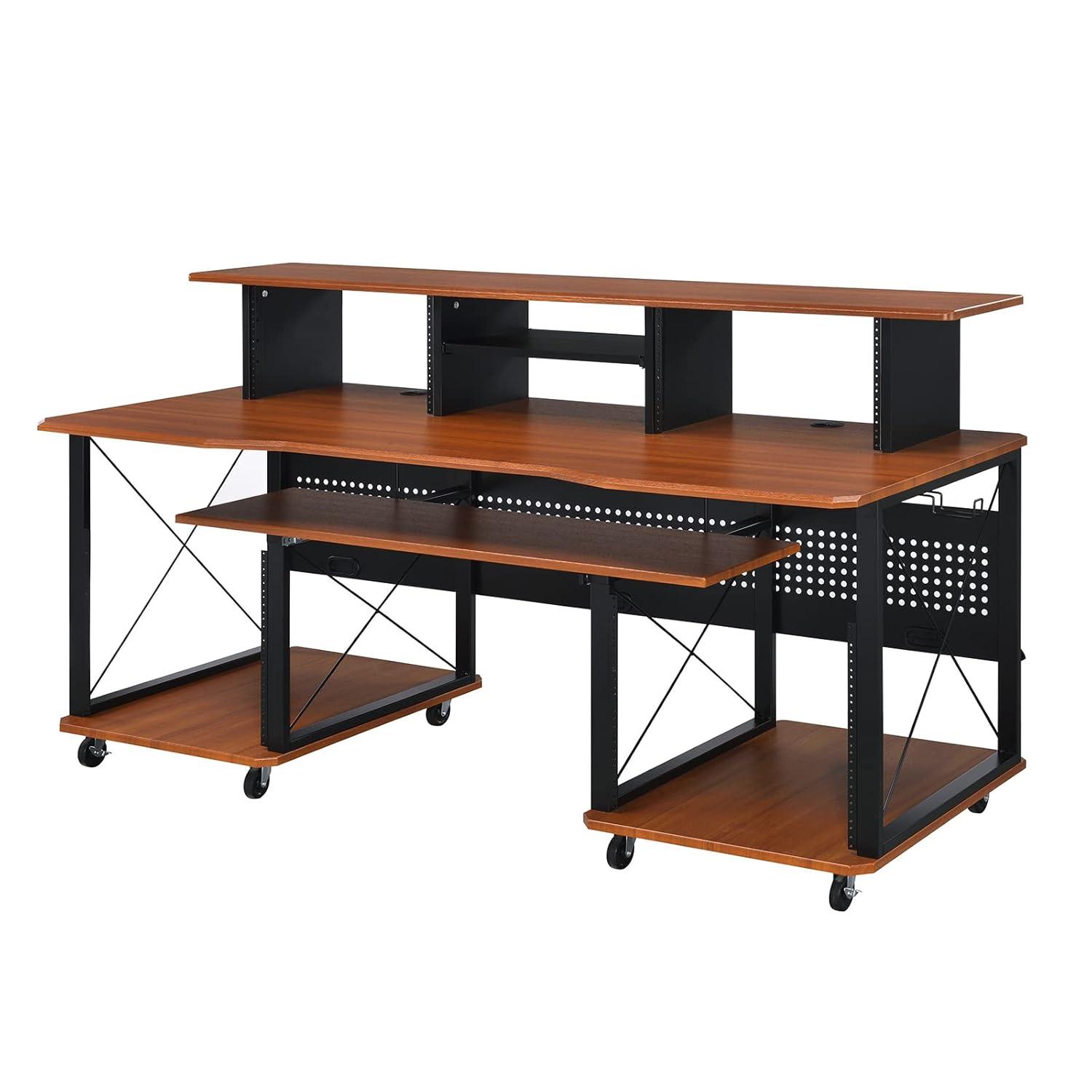 Acme Furniture Megara 72" Decorative Bookshelf Cherry and Black: Sturdy Metal Frame, Wood Composite Surface, Open Storage Shelf