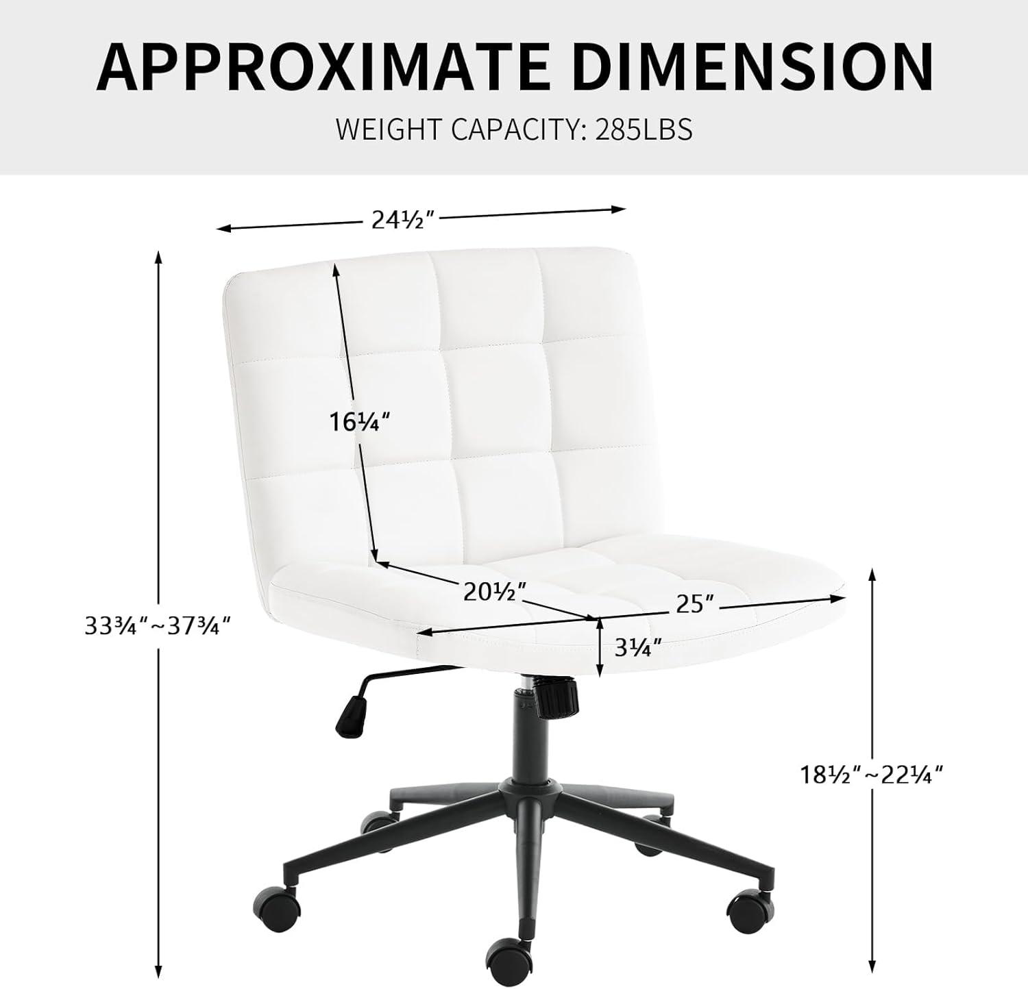 Modern Armless Home Office Chair Wide Desk Chair with Wheels Swivel Task Chair for Home Office, Bedroom. PU-Ivorywhite