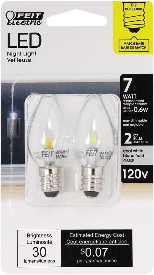 Clear LED Candelabra Base Night Light Bulbs, 2-Pack